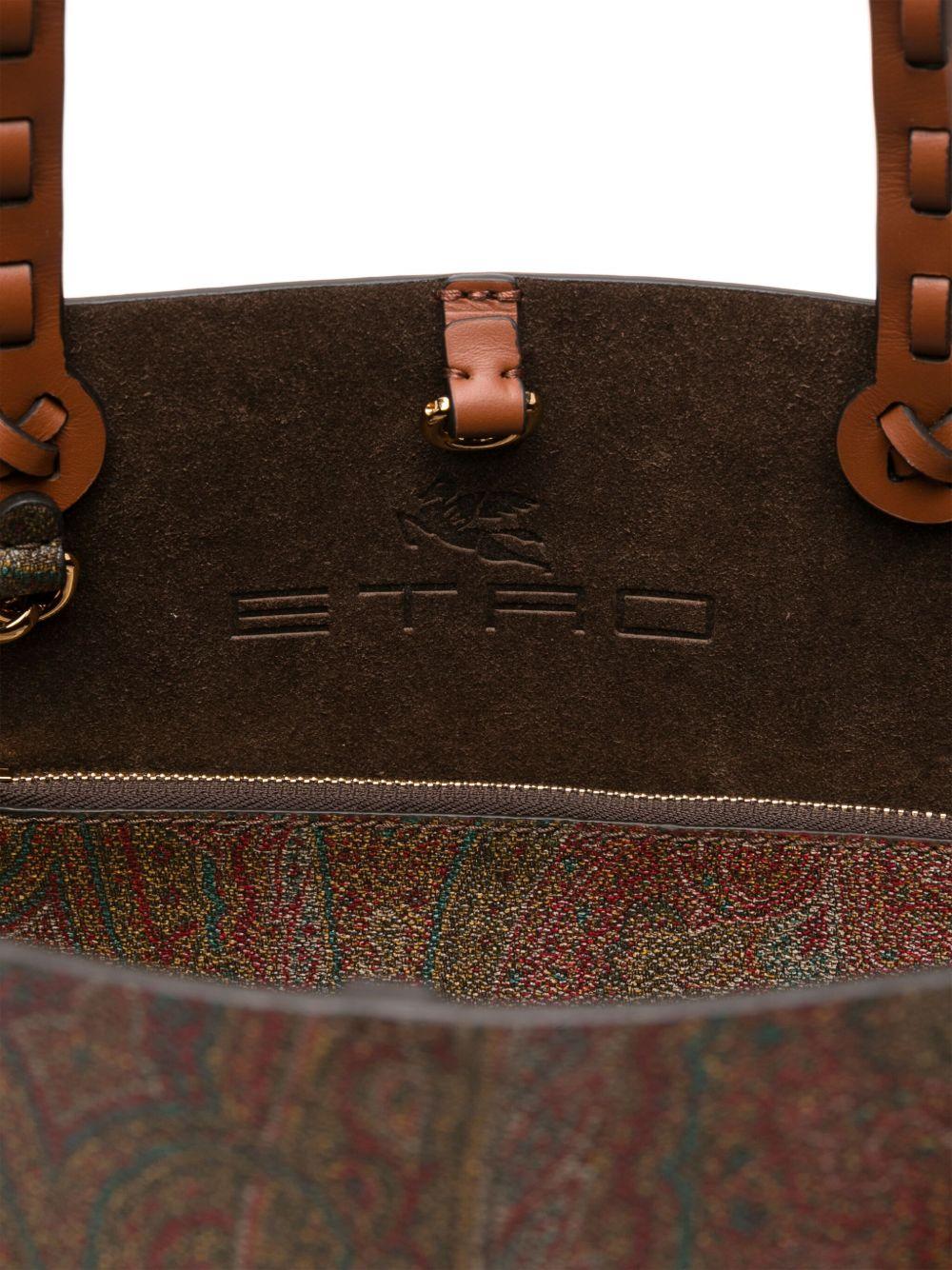 ETRO Borsa shopping in pelle di vitello marrone con stampa paisley