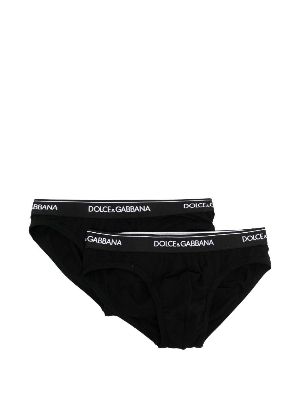 DOLCE e GABBANA Slip nero in bi-pack con vita logata