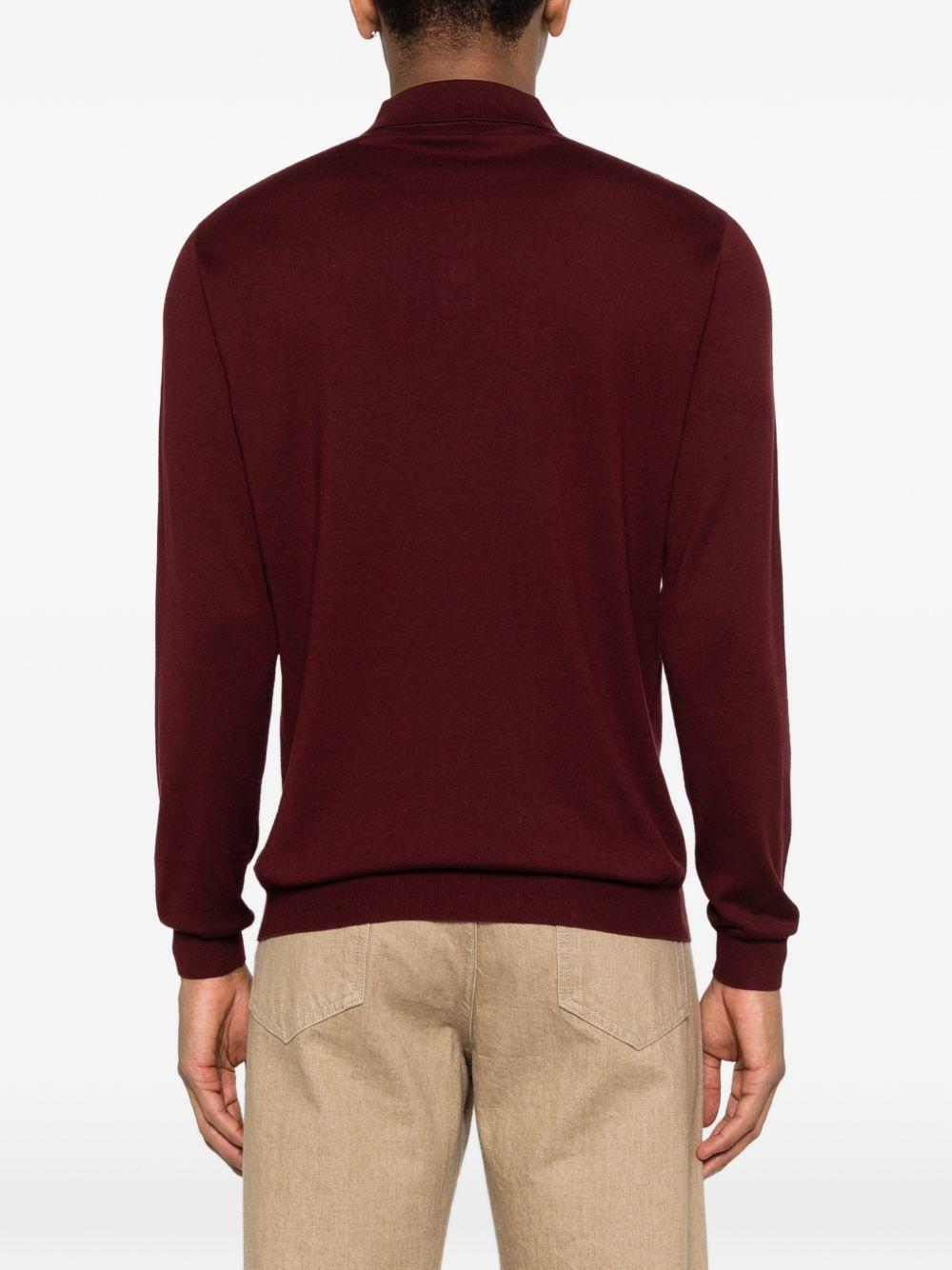 SCAGLIONE Polo in seta e cotone bordeaux a maniche lunghe