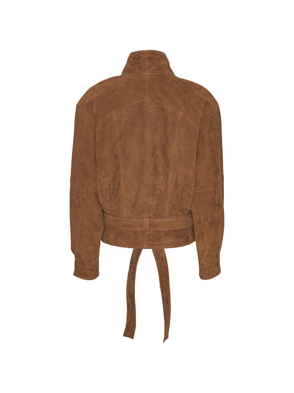 ROTATE Giacca corta in camoscio marrone con cintura