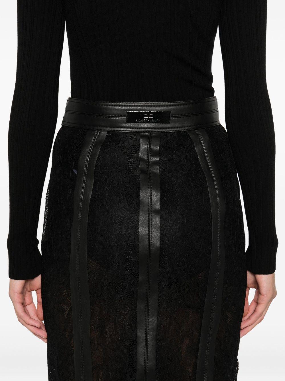 ELISABETTA FRANCHI Gonna in pizzo nero con logo