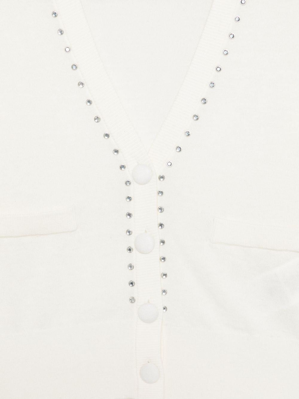 LIUJO Cardigan bianco con scollo a V rifinito con borchie