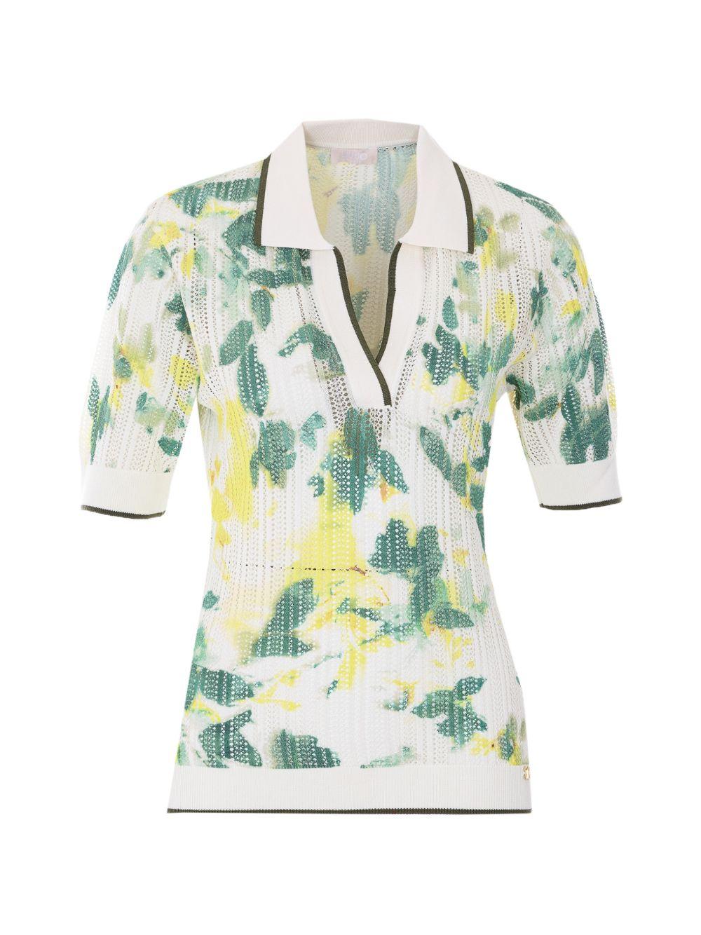 LIUJO T-shirt multicolore con scollo a V e stampa verde