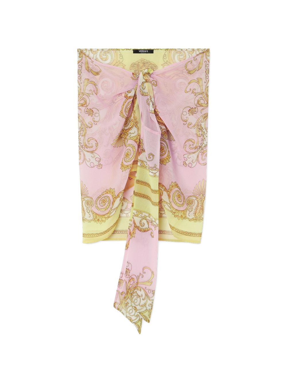 VERSACE Pareo con stampa Barocco oro e rosa