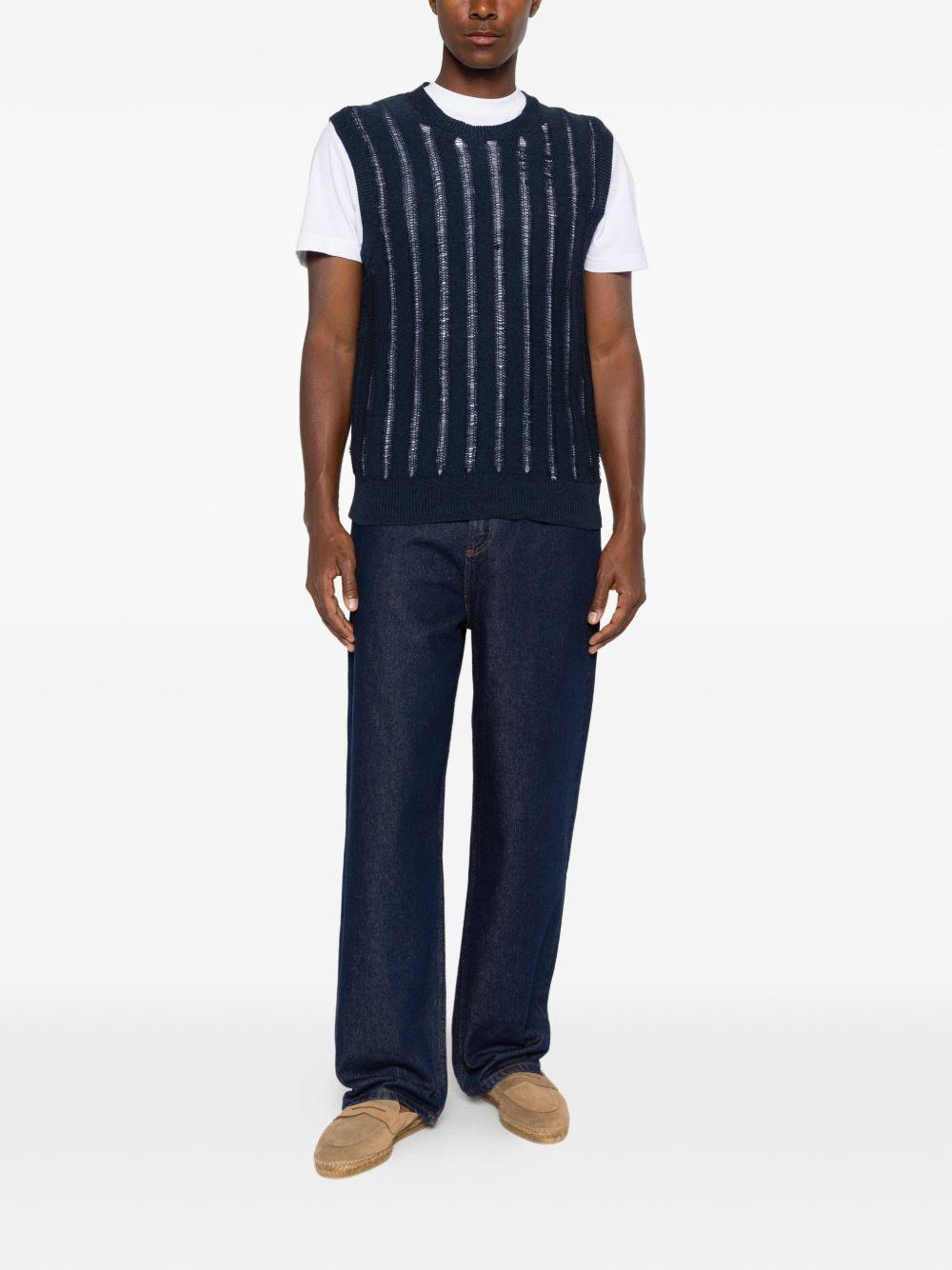 AMARANTO Gilet girocollo blu navy con effetto traforato