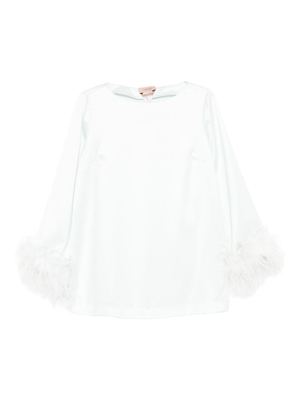 TWINSET Blusa con dettagli in piume verde acqua