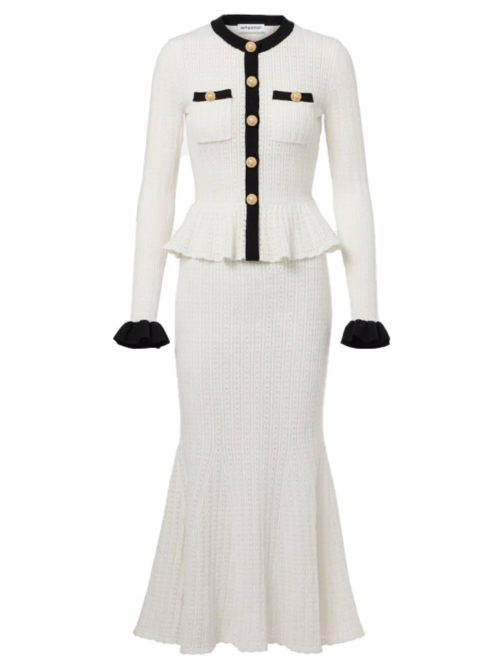 SELF PORTRAIT Abito midi bianco in maglia pointelle