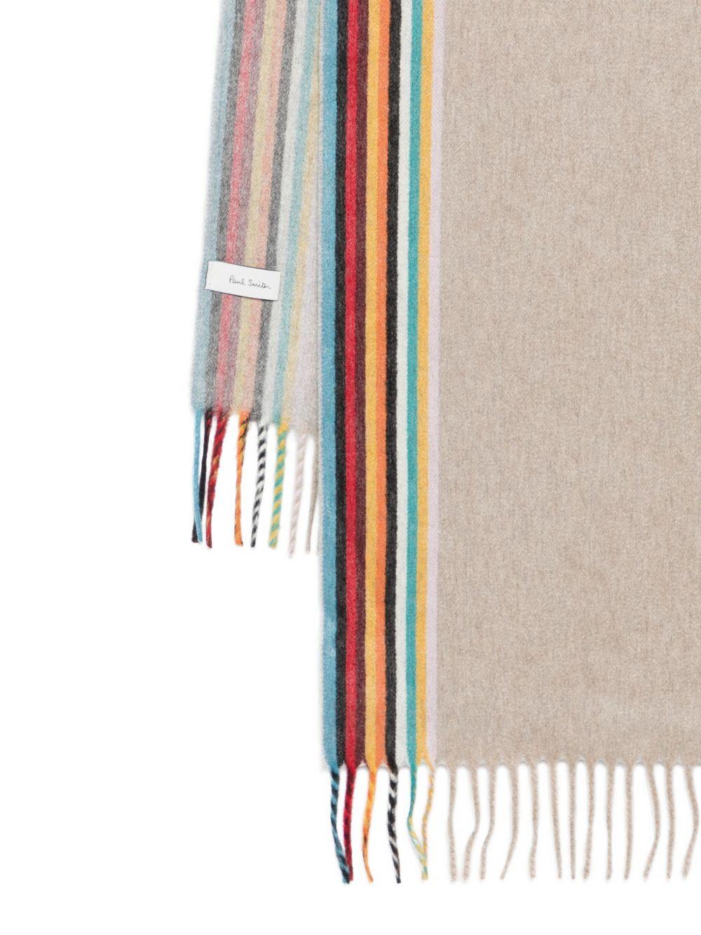 PAUL SMITH Sciarpa in cashmere beige con strisce colorate