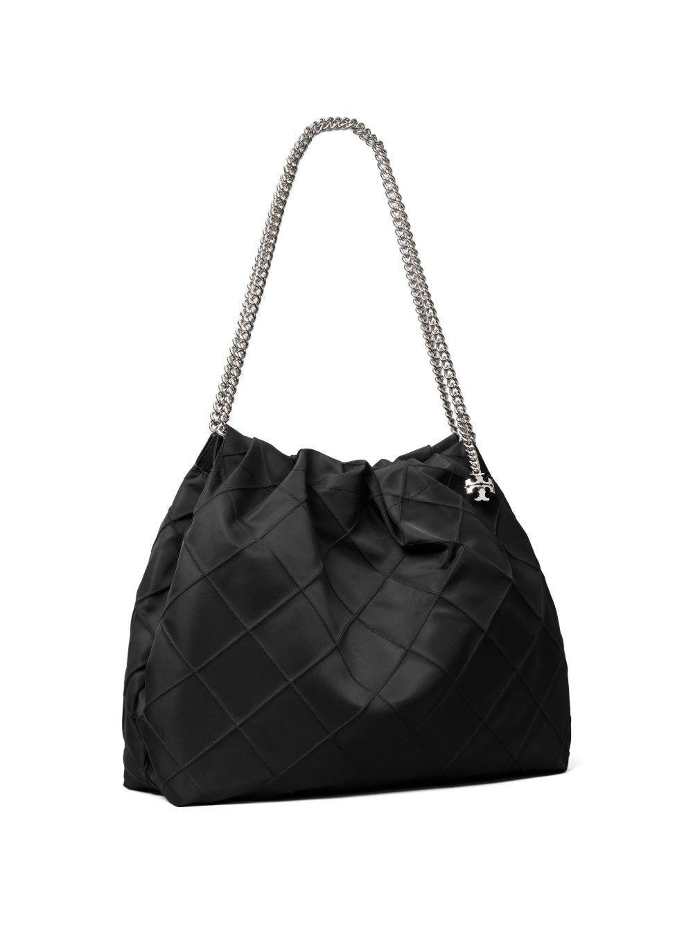 TORY BURCH Borsa a spalla nera con catena argento