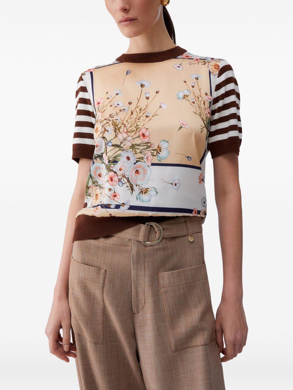 LIUJO Maglia a righe a maniche corte con design grafico floreale