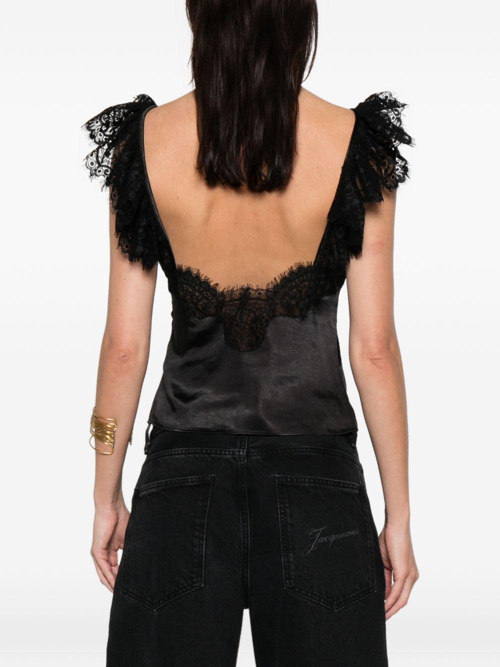 SELF PORTRAIT Top nero con pizzo e scollo a V