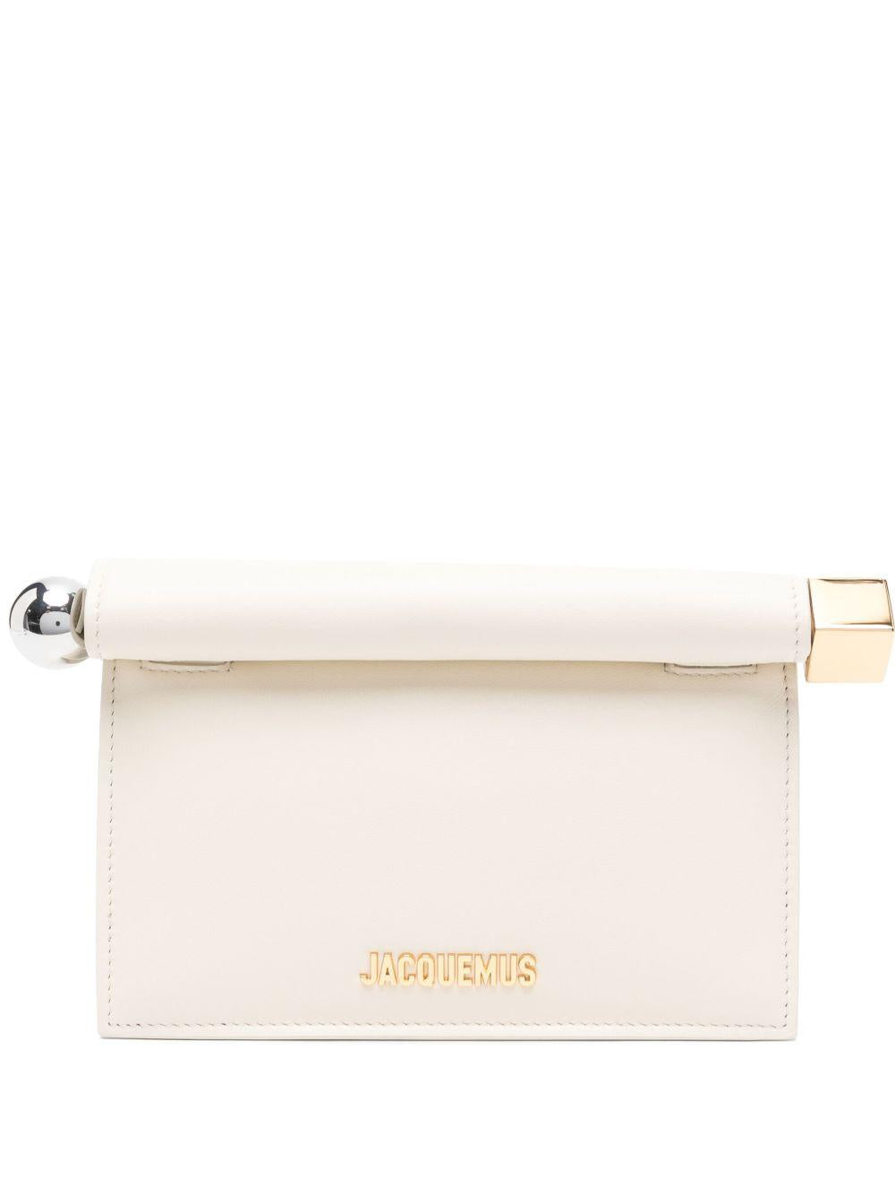 JACQUEMUS Pochette Ronde Carré beige in pelle