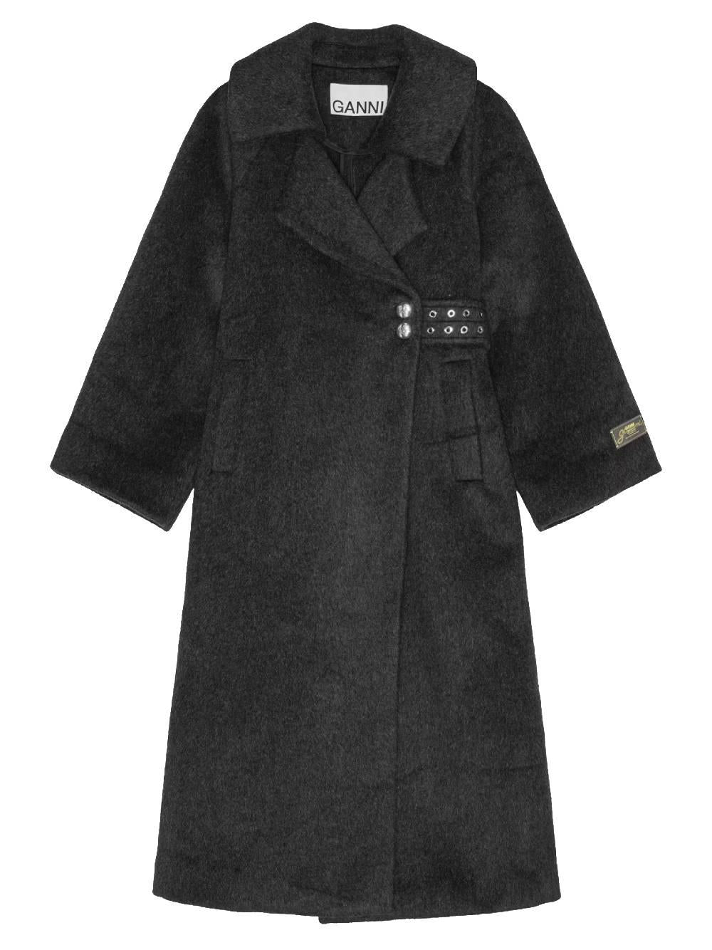 GANNI Cappotto midi double face in lana grigio