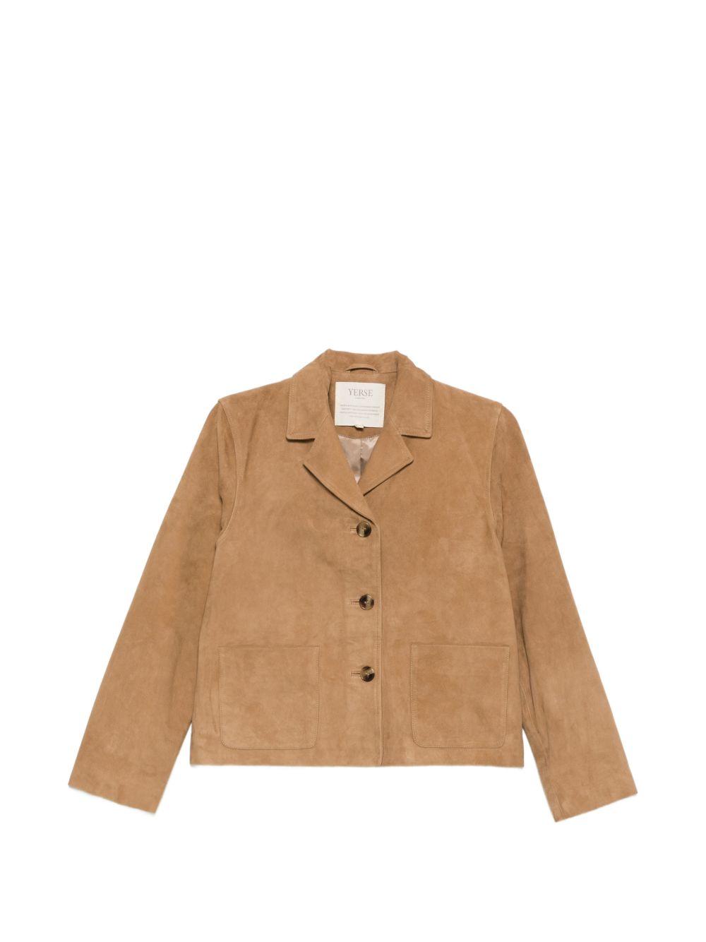 YERSE Giacca in suede monopetto color cammello