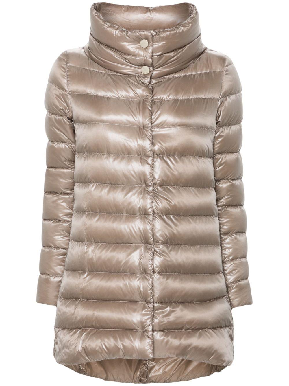 HERNO Piumino midi beige a collo alto oversize