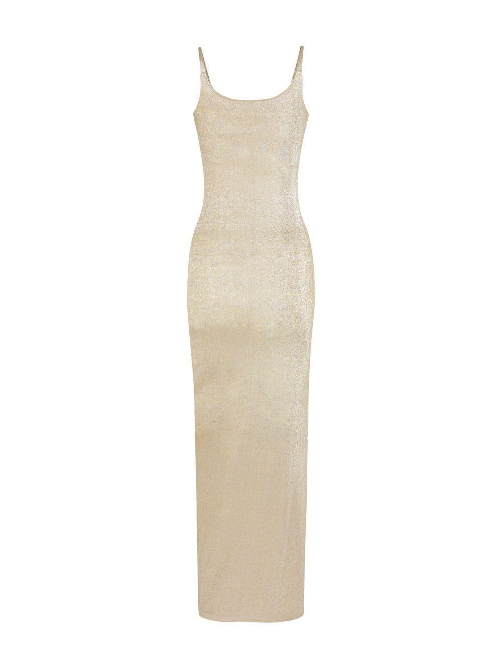 RABANNE Abito Paco in lurex dorato con spacco