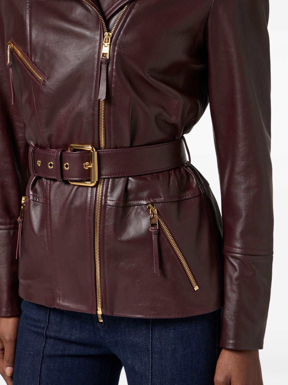 ELISABETTA FRANCHI Chiodo biker in pelle di agnello bordeaux