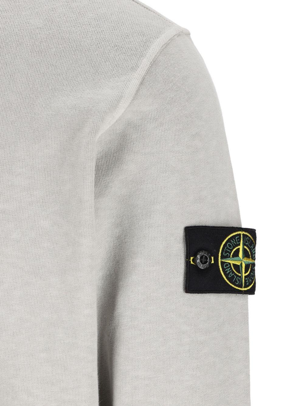 STONE ISLAND Felpa in cotone grigio girocollo con patch logo