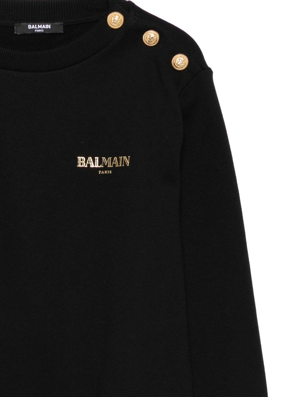 BALMAIN Felpa girocollo nera con bottoni oro e logo
