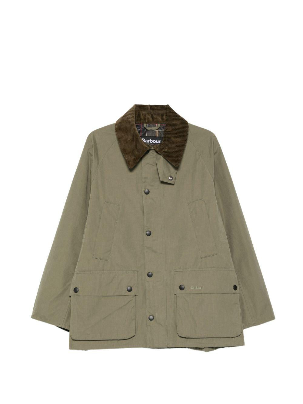 BARBOUR Giacca Bedale verde con colletto in velluto e tasche