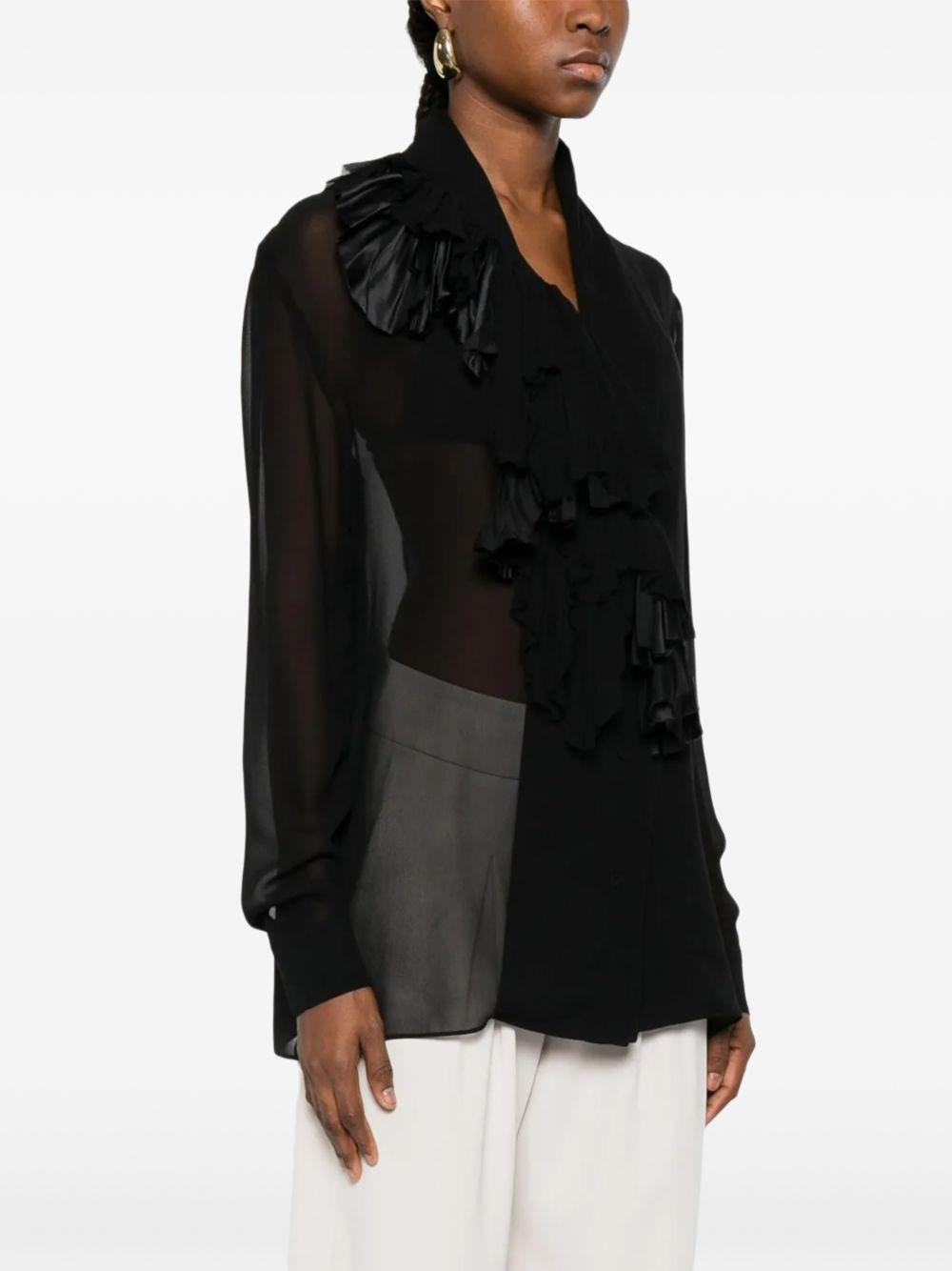 ALBERTA FERRETTI Blusa semitrasparente nera con dettagli arricciati