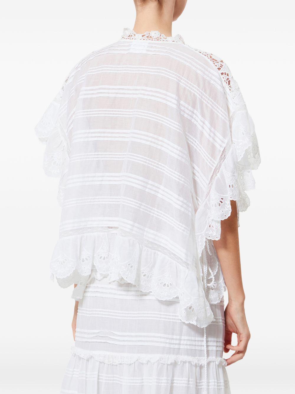 MARANT ETOILE Top Payton in stile caftano in cotone e pizzo floreale bianco