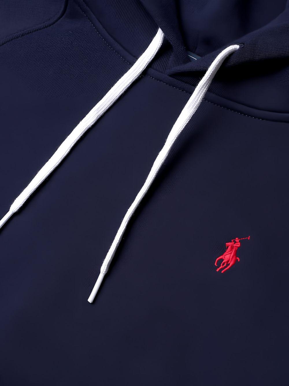 POLO RALPH LAUREN Felpa con cappuccio blu con logo rosso e tasca marsupio