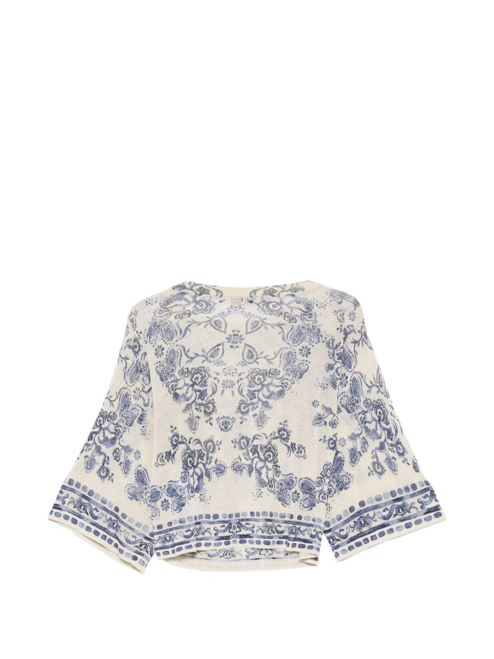 LIUJO T-shirt blu con stampa grafica e maniche over 3/4