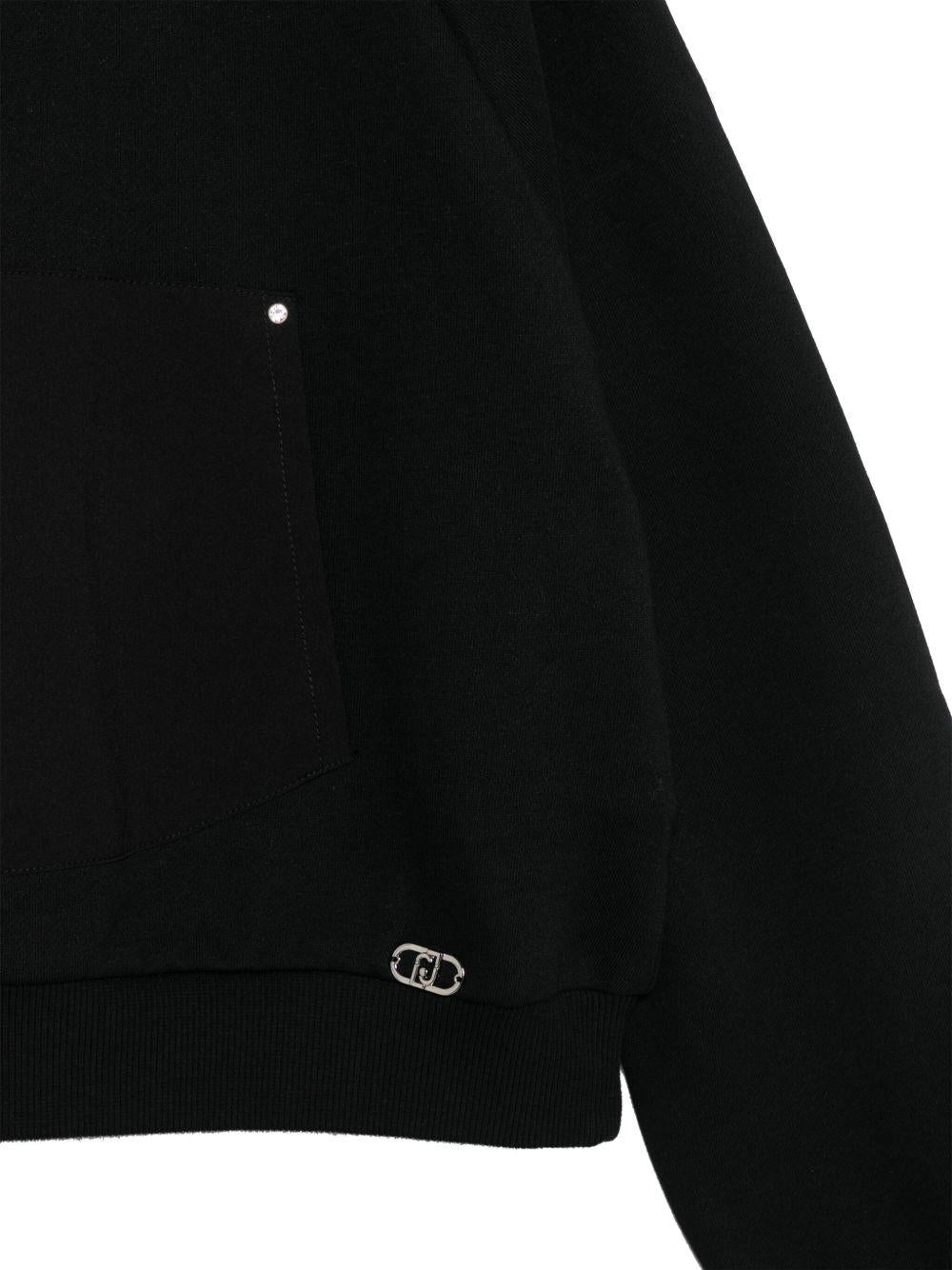 LIUJO Felpa girocollo nera in cotone con tasca