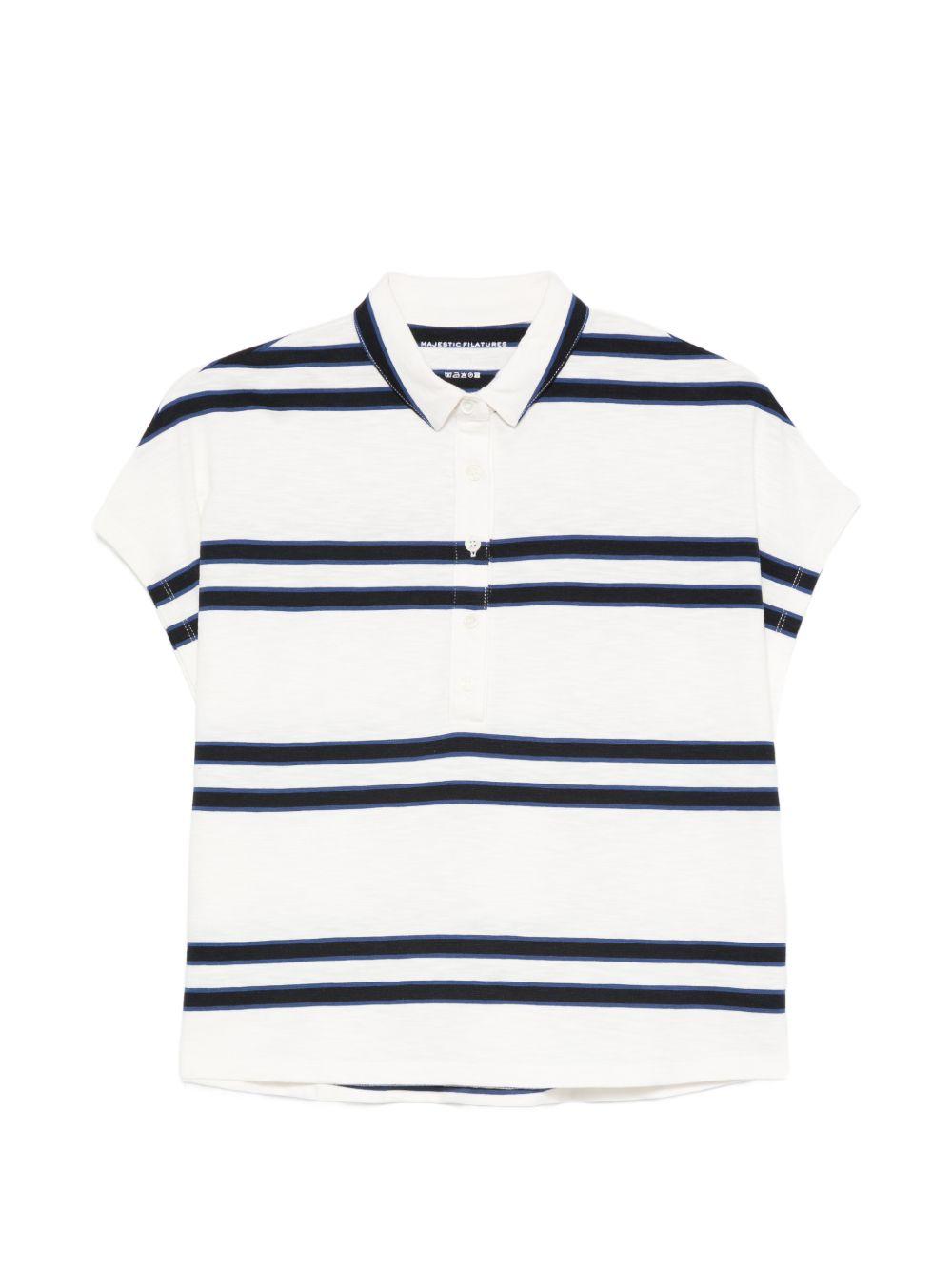 MAJESTIC FILATURES Polo corta bianca a righe blu a maniche corte