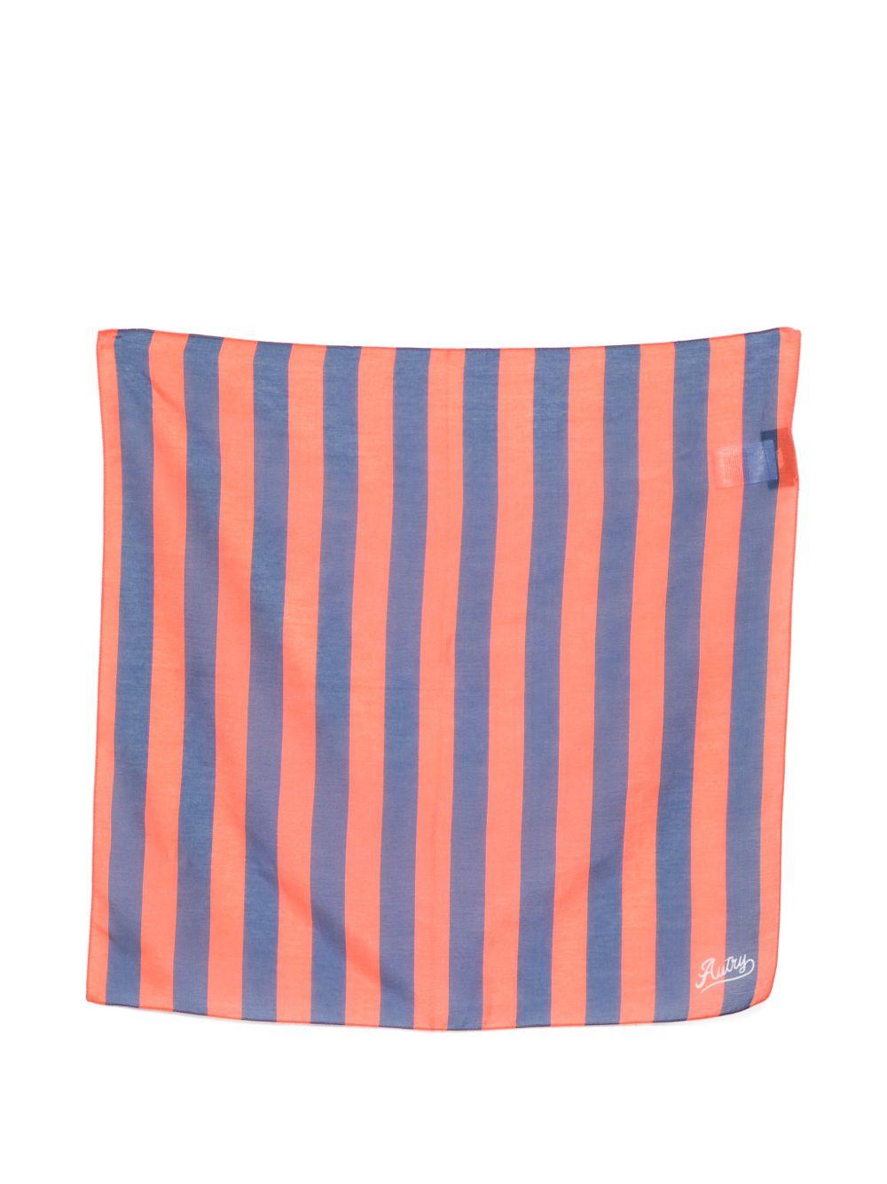 AUTRY Foulard a righe rosa e blu con logo in cotone e seta