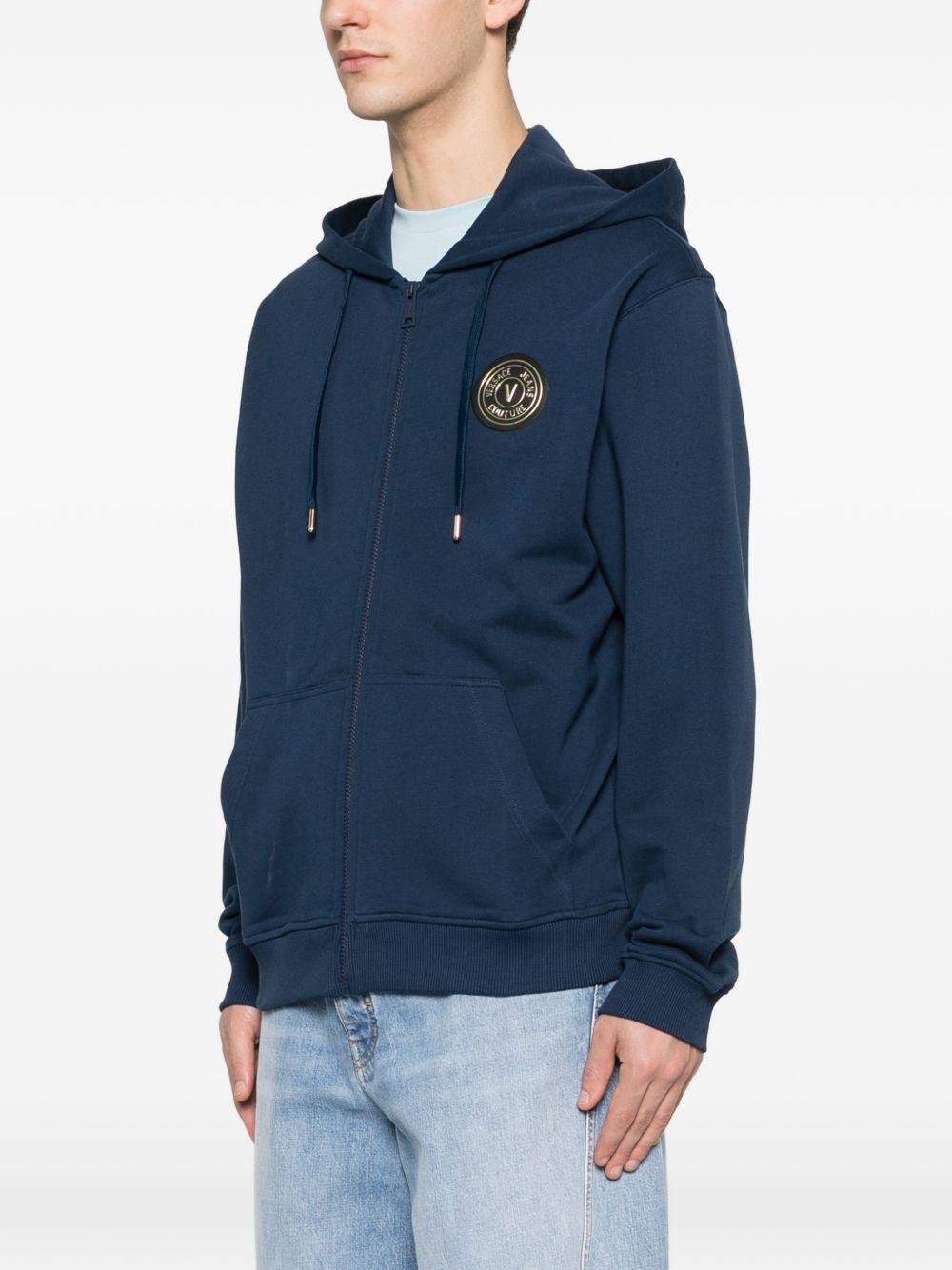 VERSACE JEANS COUTURE Felpa in cotone blu con cappuccio e zip