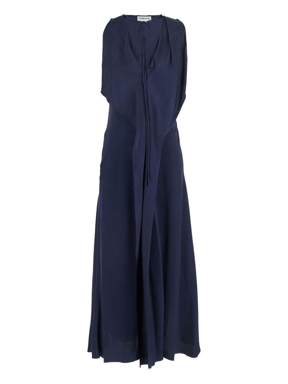 VICTORIA BECKHAM Abito lungo drappeggiato blu navy
