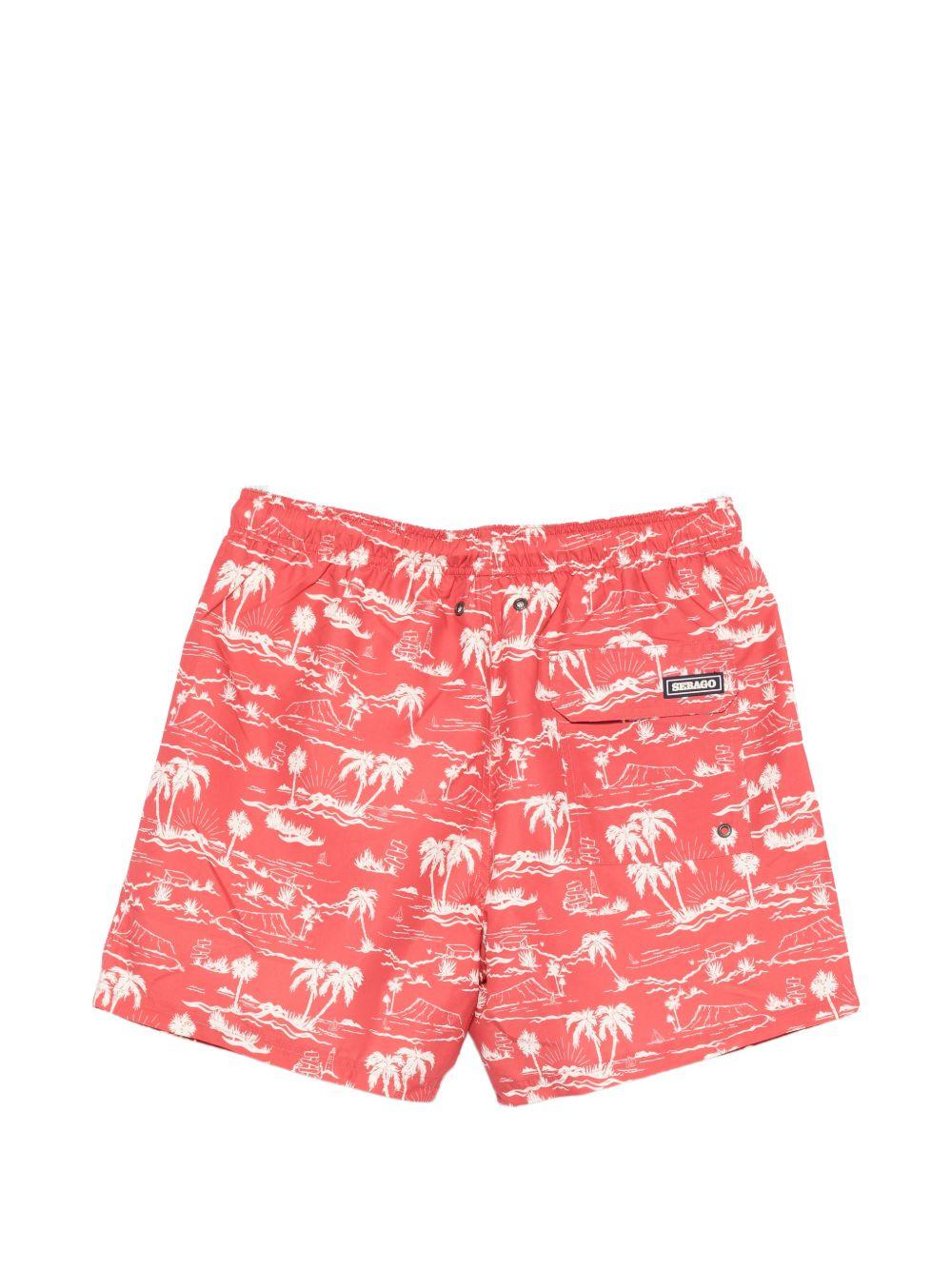 SEBAGO Costume da mare rosso con fantasia bianca