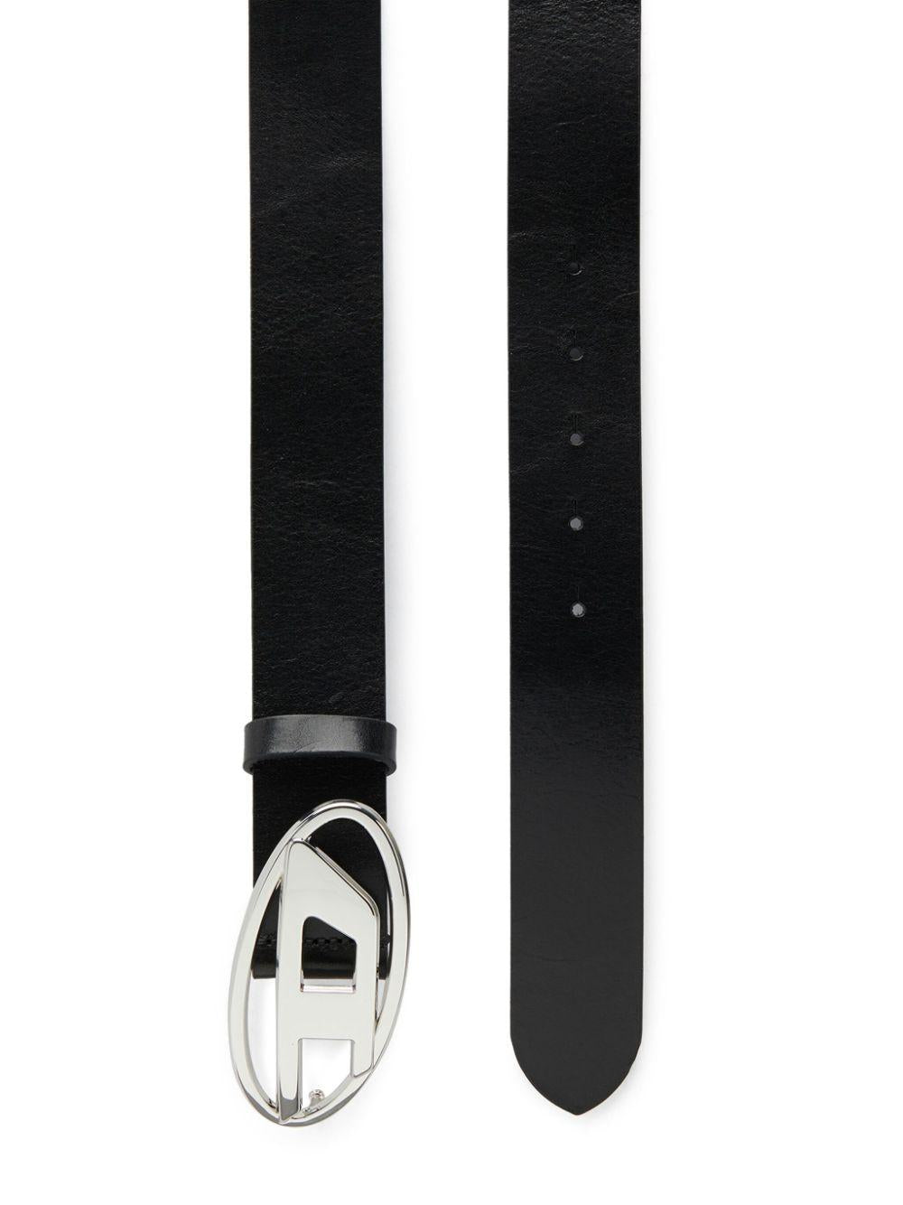 DIESEL Cintura in pelle llucida nera con fibbia con logo