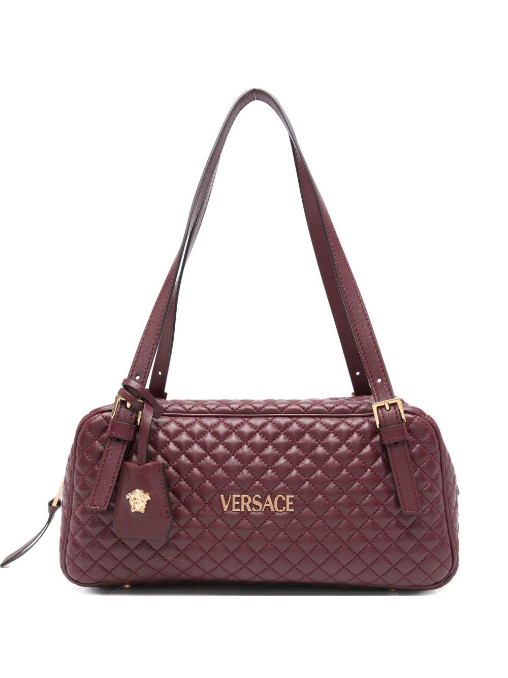 VERSACE Borsa a tracolla bowling in pelle trapuntata bordeaux