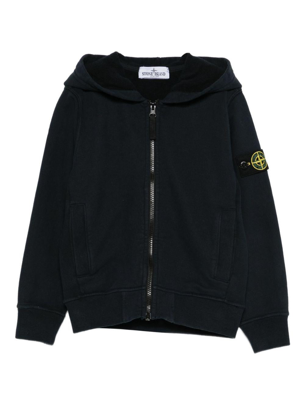 STONE ISLAND Felpa con cappuccio e zip blu navy