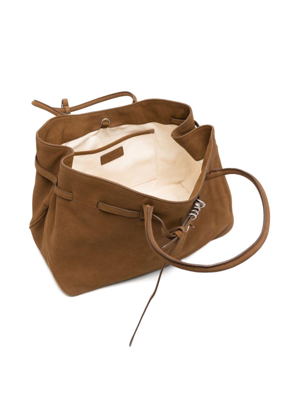MARGESHERWOOD Borsa shopping in suede con logo impresso marrone