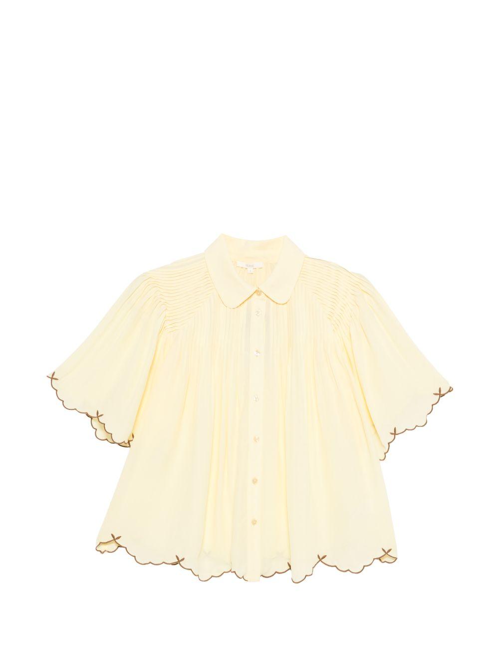 YERSE Camicia Micaela a maniche corte gialla pastello con bordo a contrasto