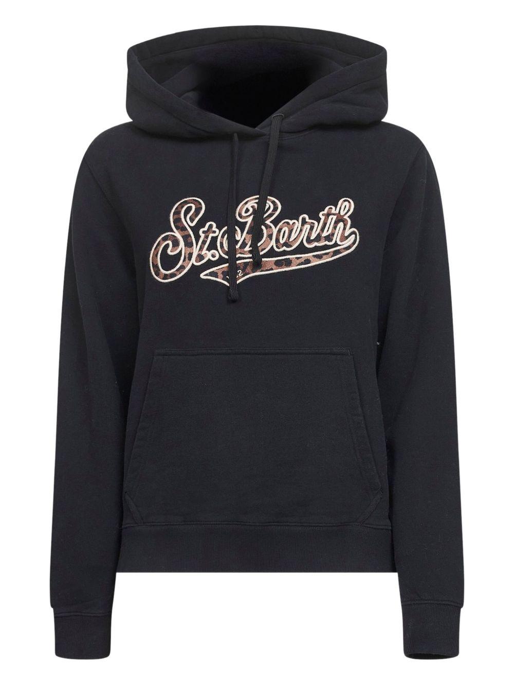 MC2 SAINT BARTH Felpa 'Virginia' in cotone nero con logo leopardato