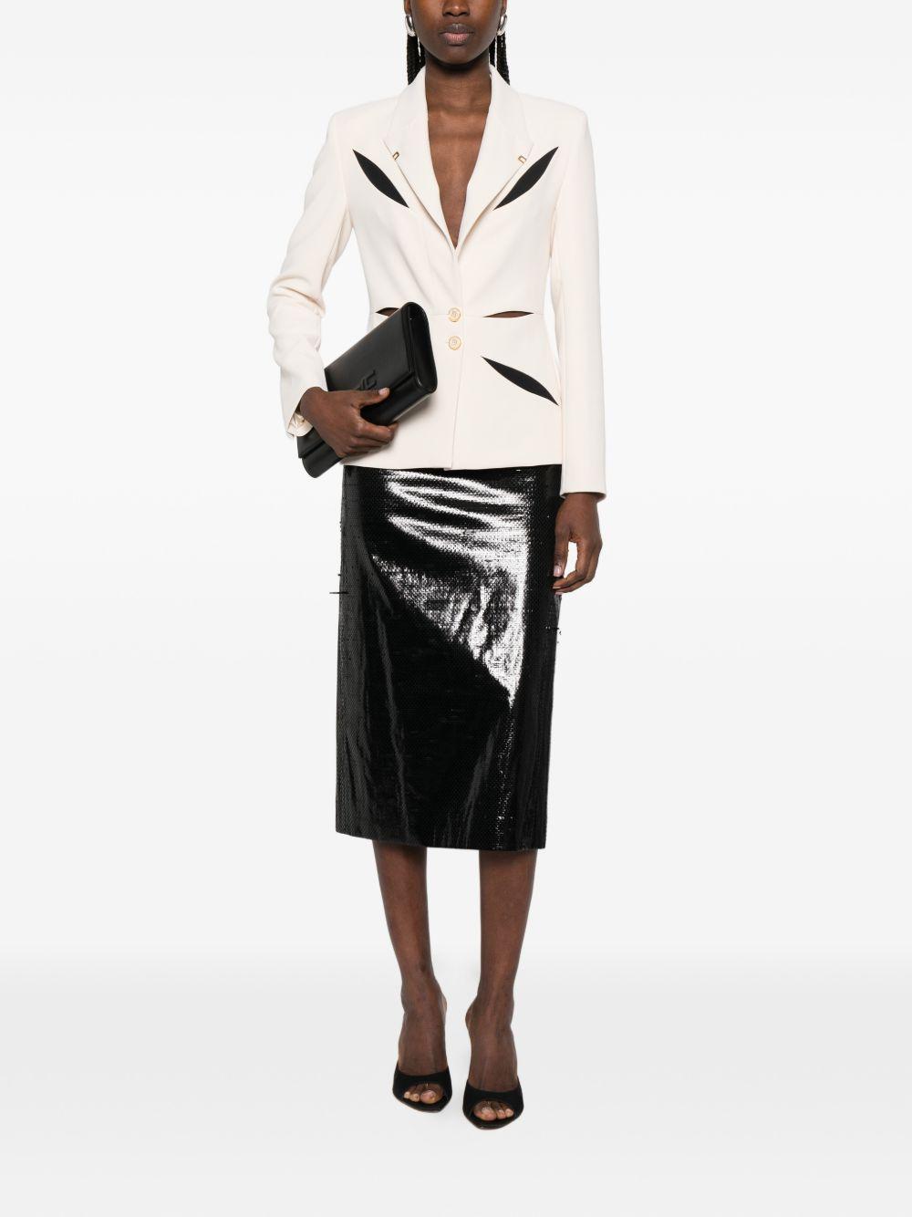 ELISABETTA FRANCHI Giacca in crêpe leggero con intarsio geometrico floreale e cut-out bicolore