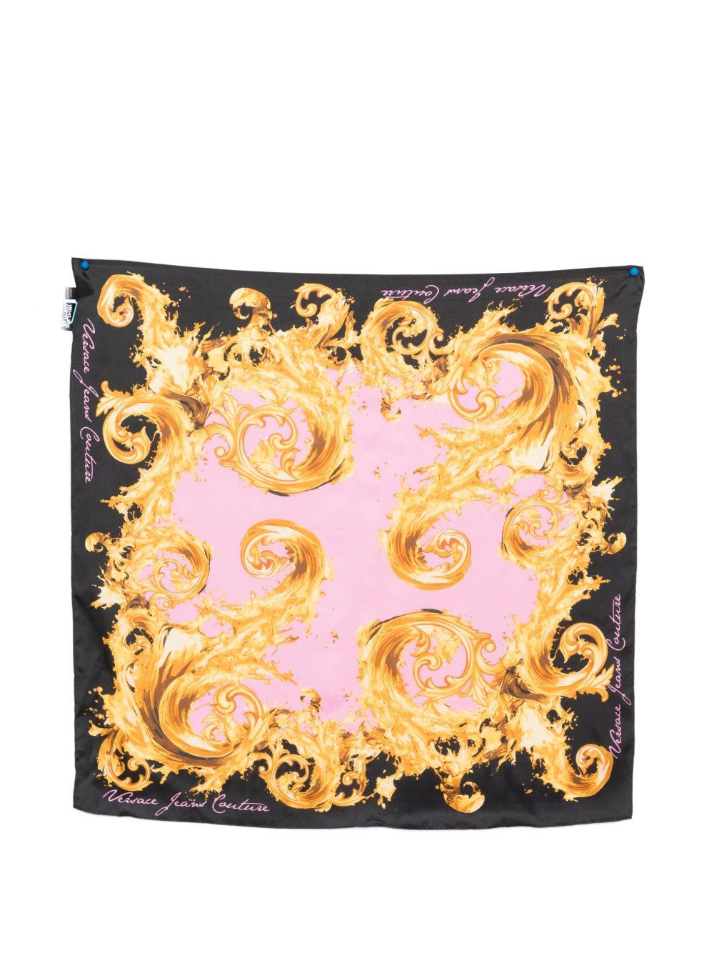 VERSACE JEANS COUTURE Foulard in seta con stampa nera e oro