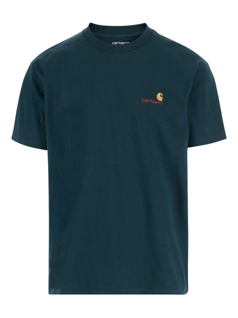 CARHARTT WIP T-Shirt 'Deep Lagoon' girocollo in cotone blu con logo<BR/>