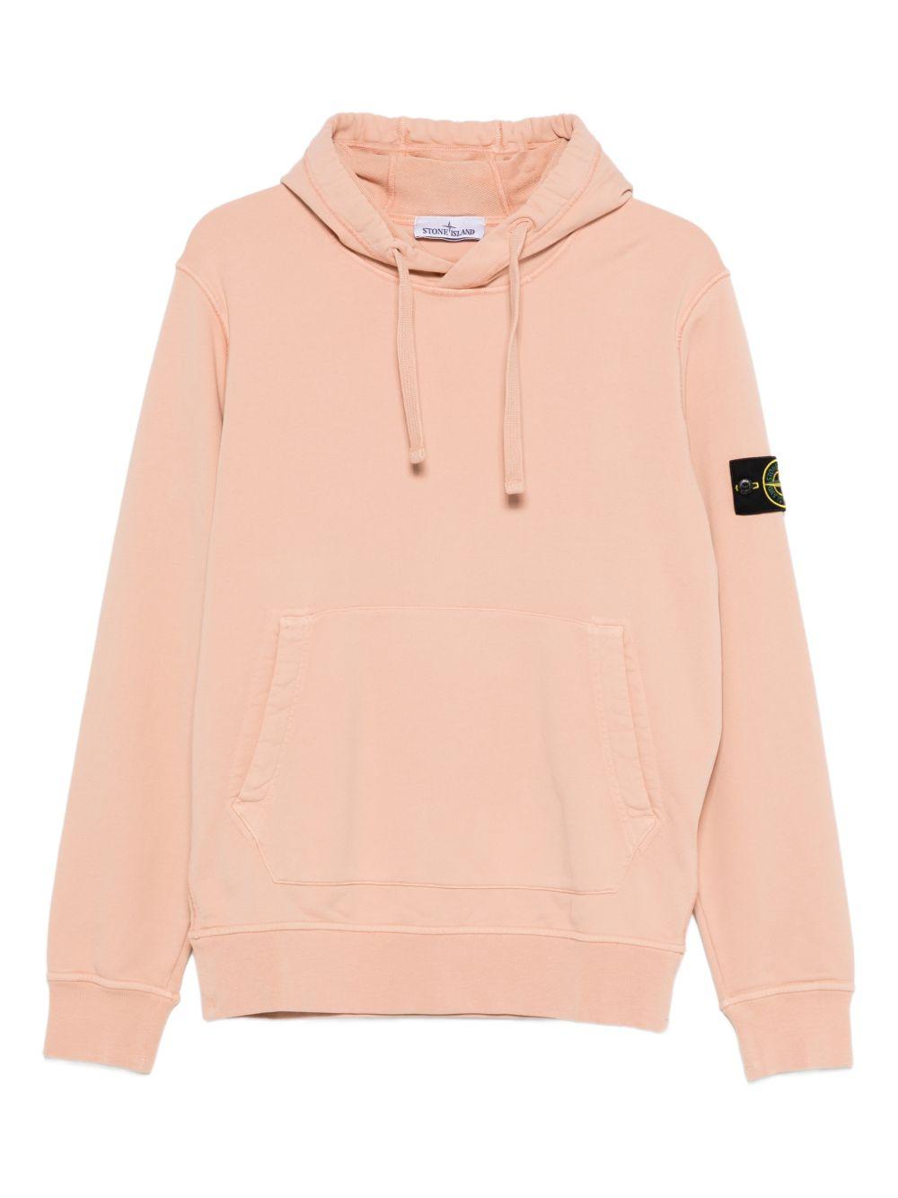 STONE ISLAND Felpa in cotone rosa con cappuccio