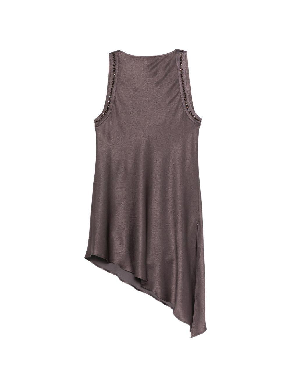 ANTONELLI Top Becky in satin con scollo drappeggiato e fondo asimmetrico
