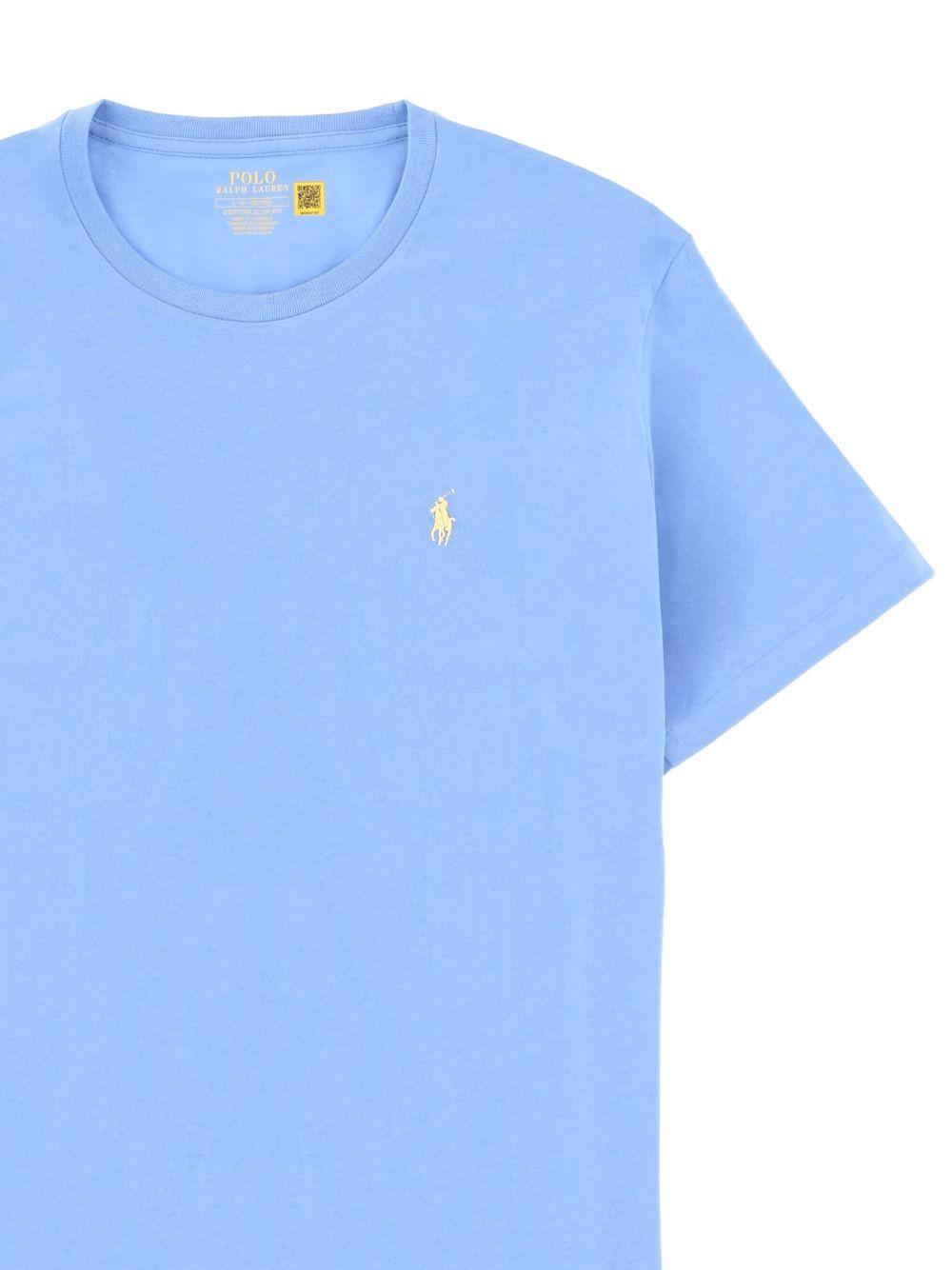 POLO RALPH LAUREN T-shirt blu celeste con logo sul petto