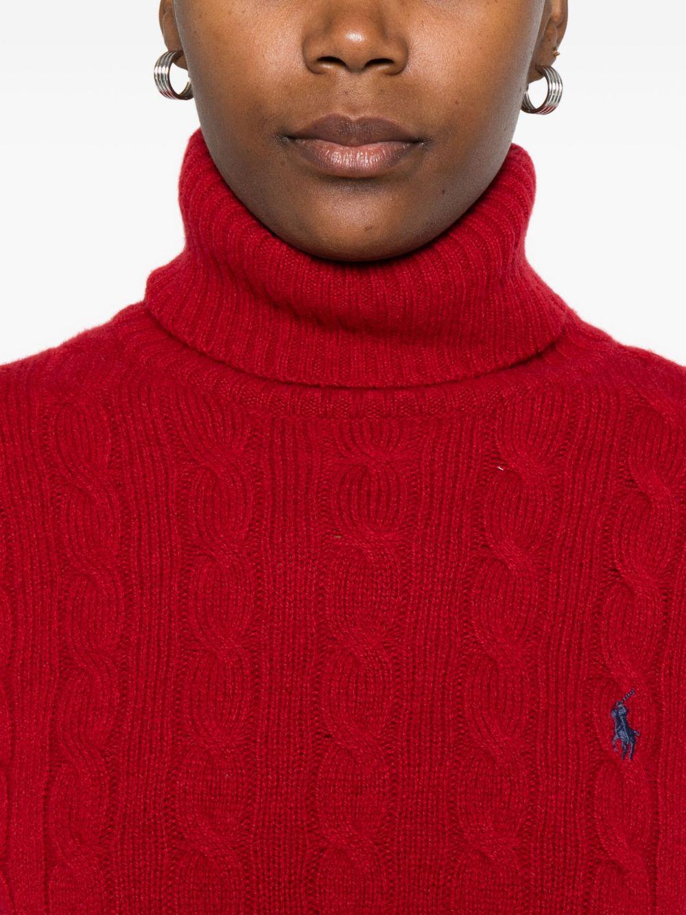 POLO RALPH LAUREN Maglia a trecce a collo alto in lana e cashmere rosso