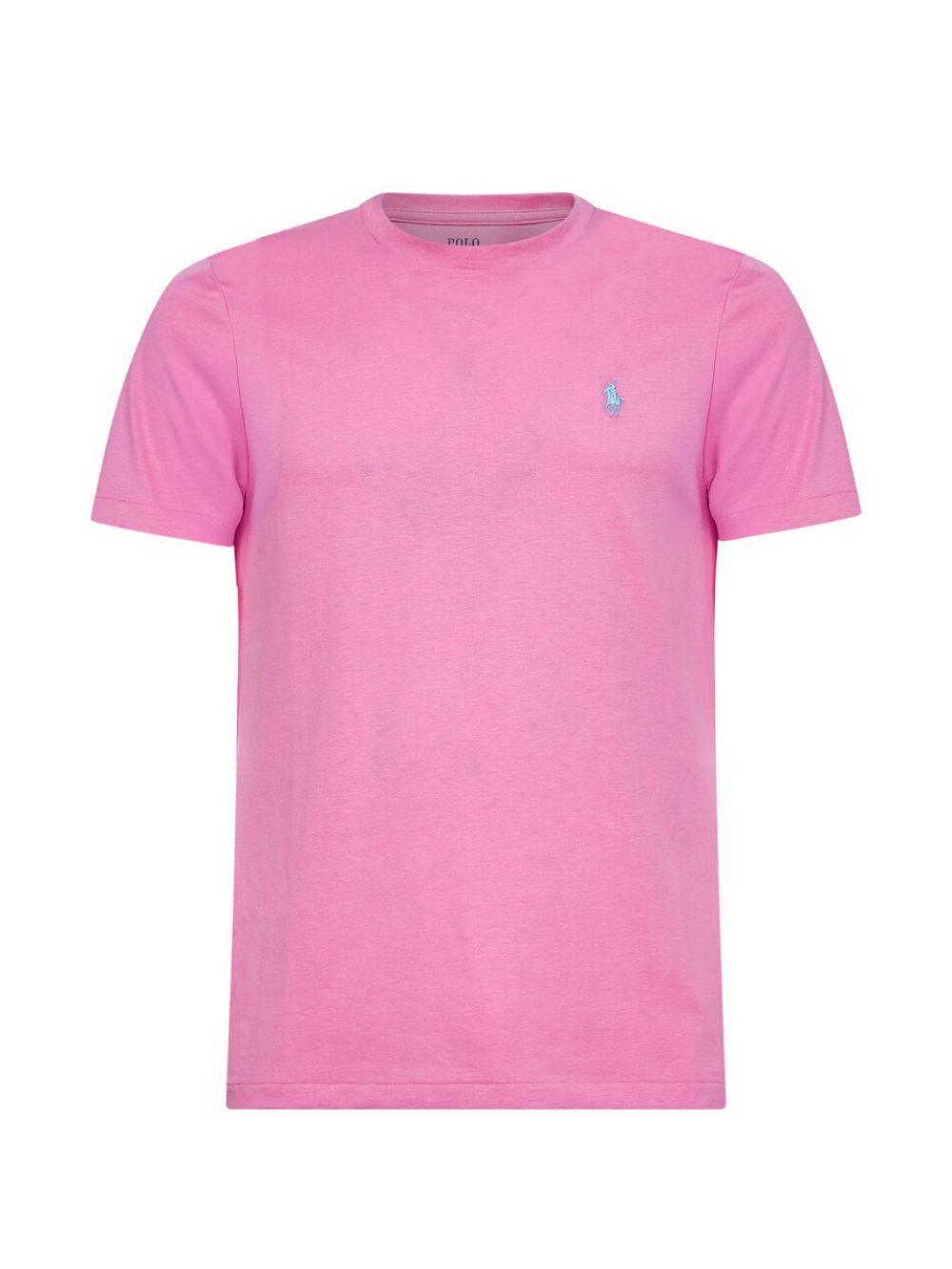 POLO RALPH LAUREN T-shirt in cotone rosa a maniche corte con ricamo logo