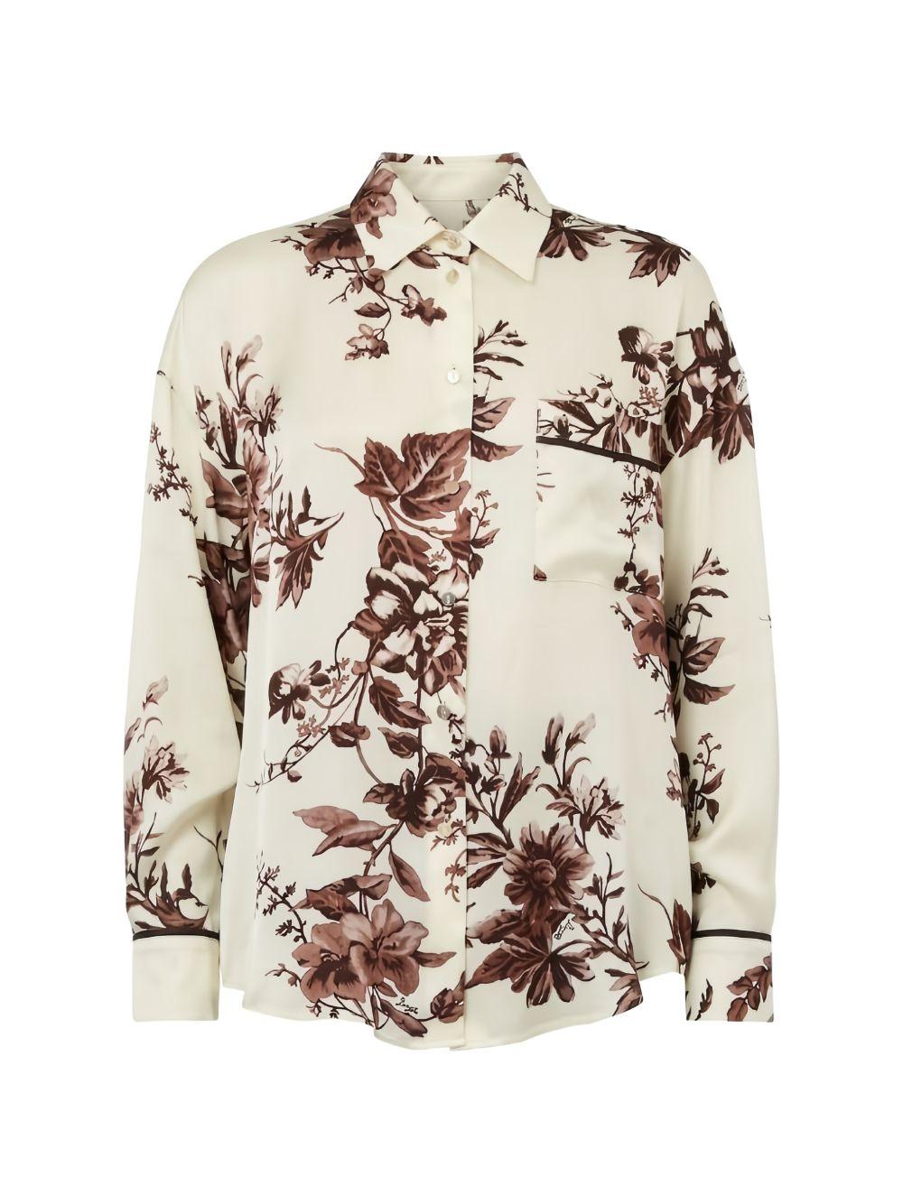 LIUJO Camcia con stampa floreale marrone