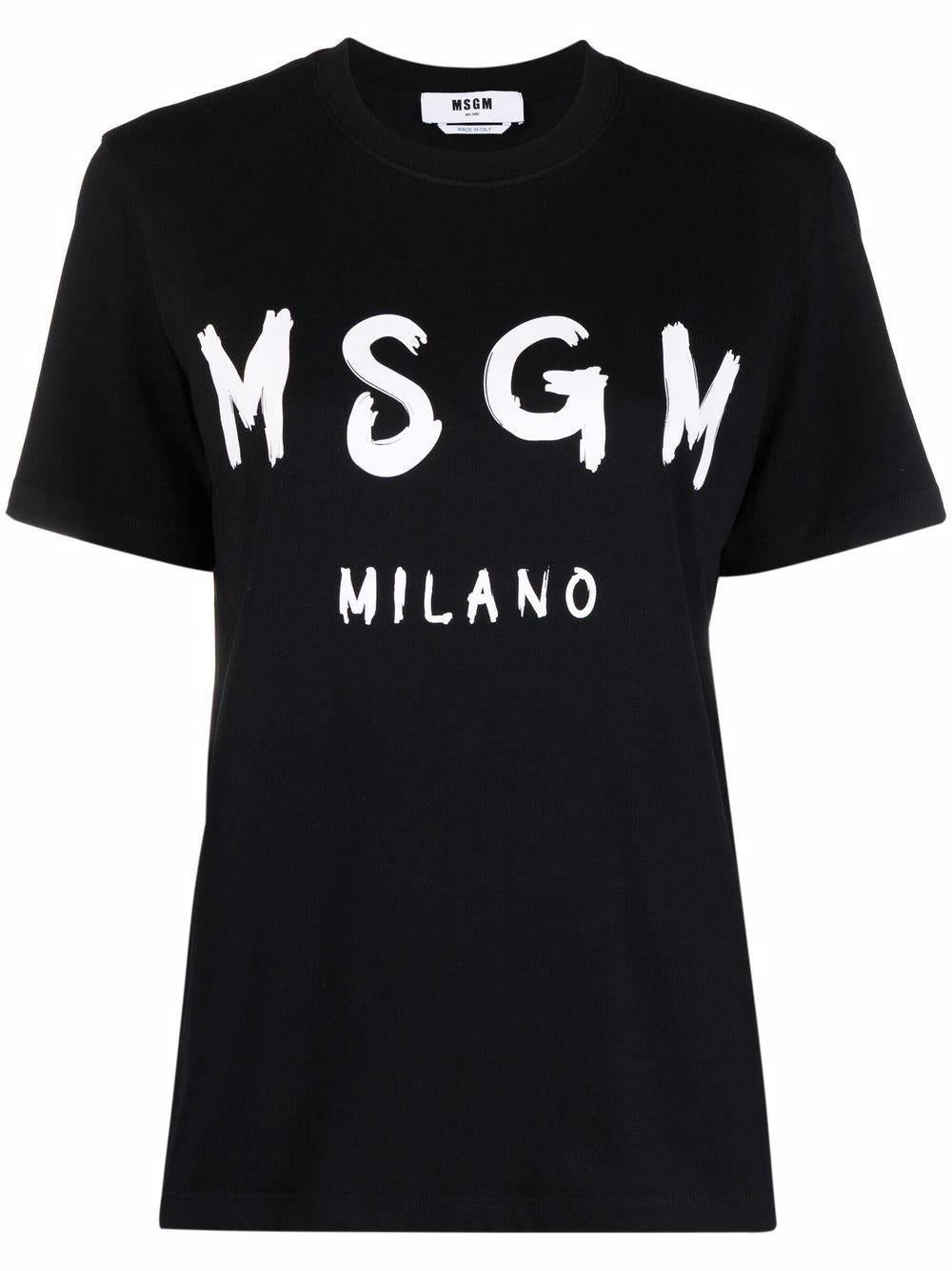 MSGM T-shirt girocollo in cotone nero con logo